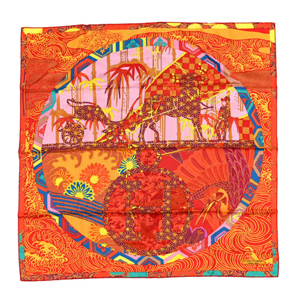Hermes Silk Ex Libris En Monogram Kimonos Scarf 90 Rouge Rose Jaune 1 of 4