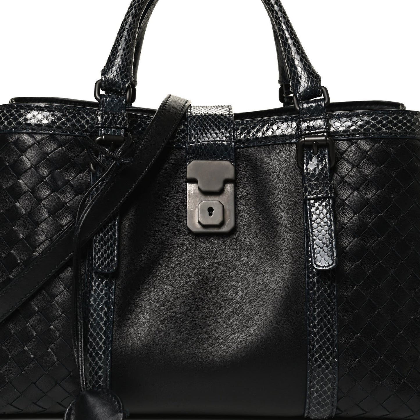 Nappa Intrecciato Snakeskin Small Flow Wave Tote Black