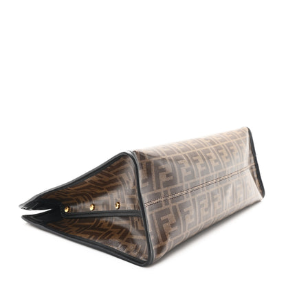 Fendi Glazed Fabric Vitello Century FF 1974 Stamp Patch Medium Peekaboo Defender Cover Mogano Panna Black 4 of 7