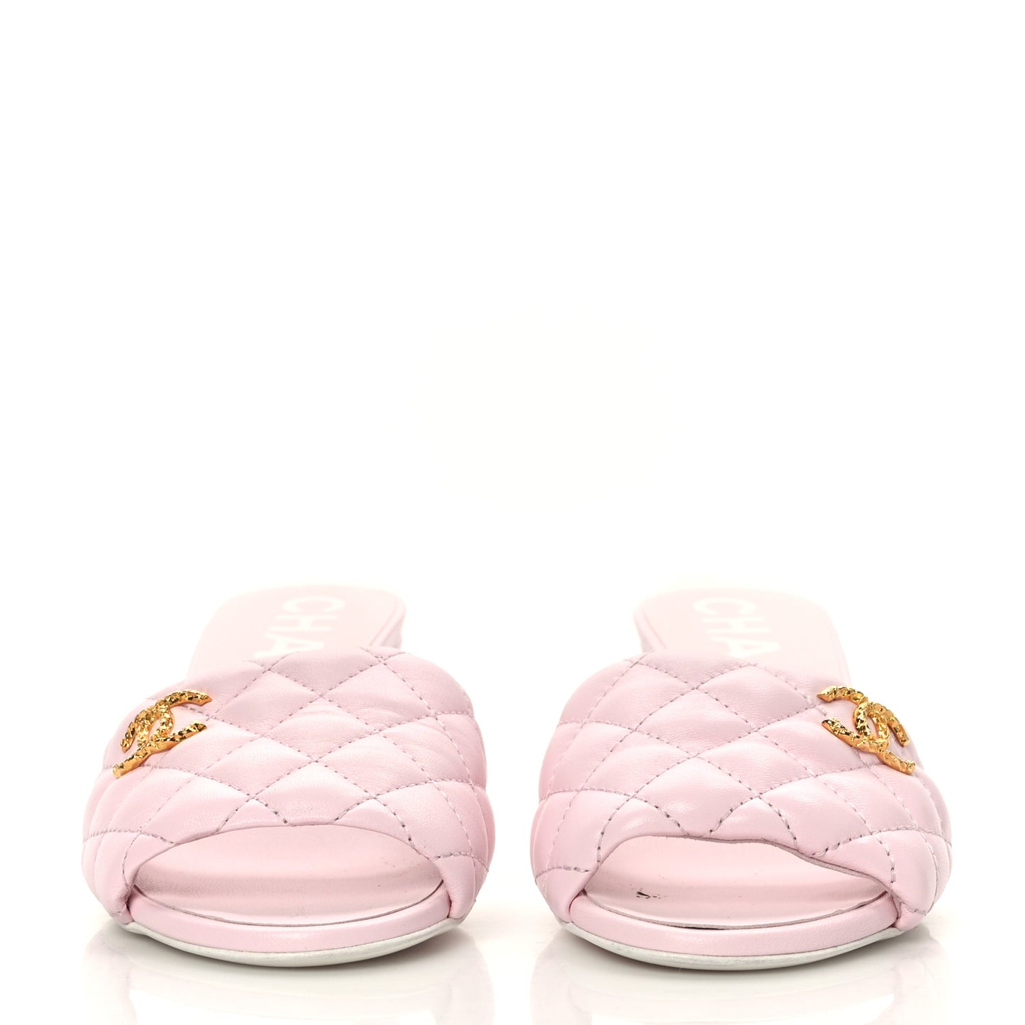 Lambskin Quilted Textured CC Mules 37 Light Pink