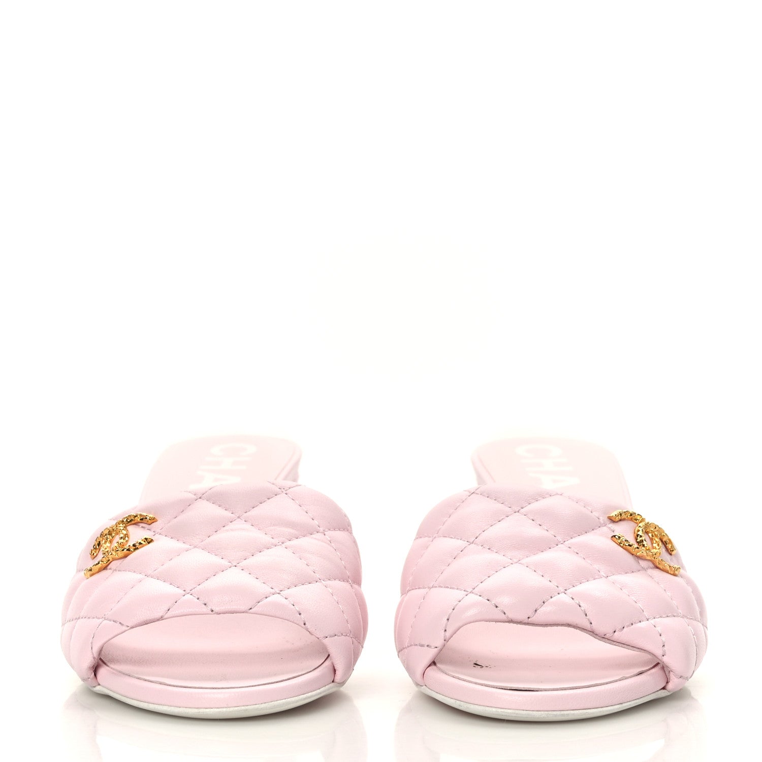Chanel Lambskin Quilted Textured CC Mules 37 Light Pink 2 of 8