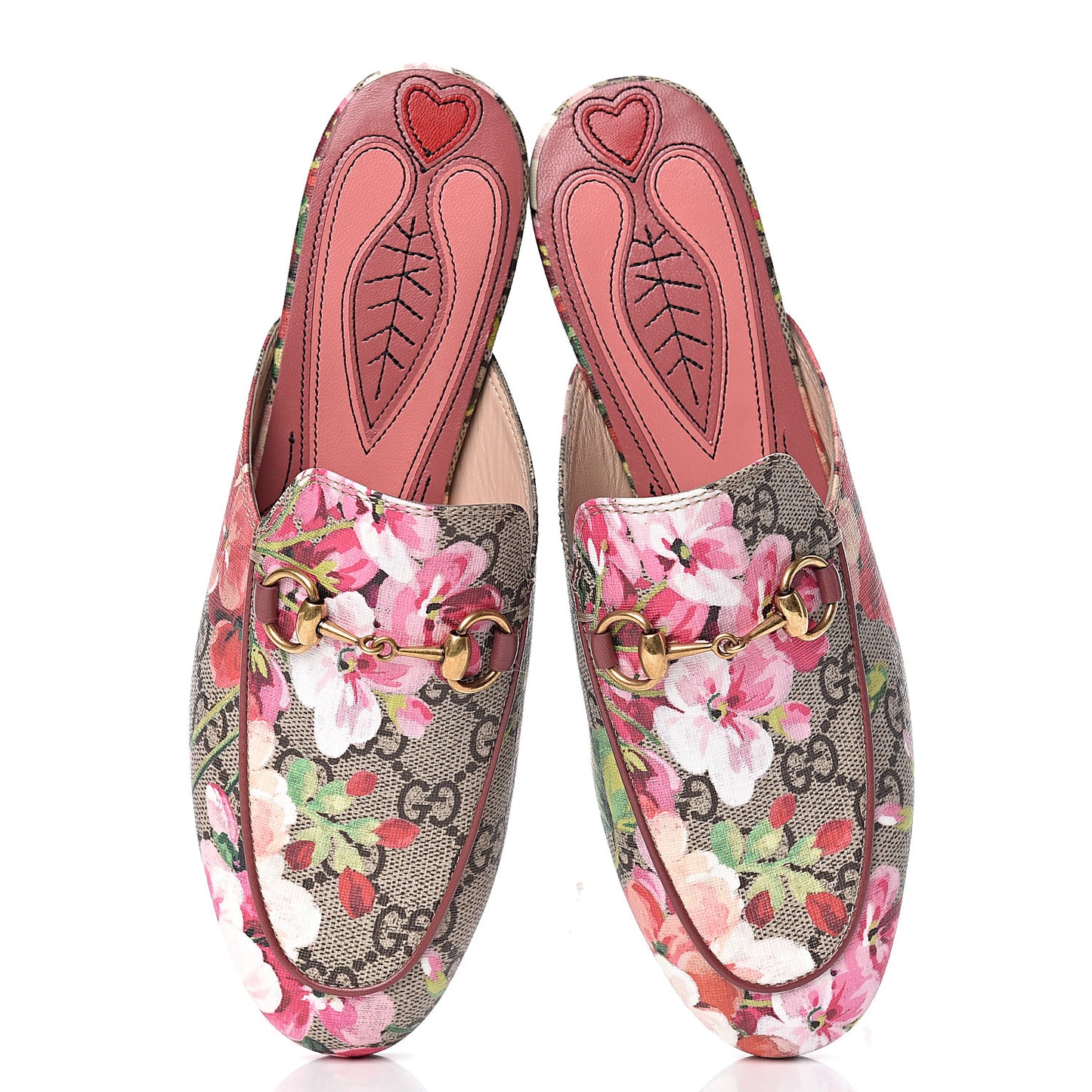 GG Supreme Monogram Blooms Womens Princetown Slippers 34 Beige Multicolor Dry Rose