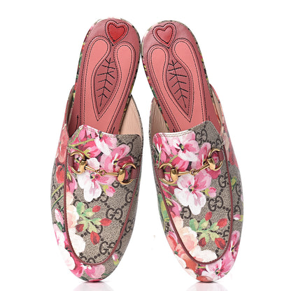 Gucci GG Supreme Monogram Blooms Womens Princetown Slippers 34 Beige Multicolor Dry Rose 5 of 10