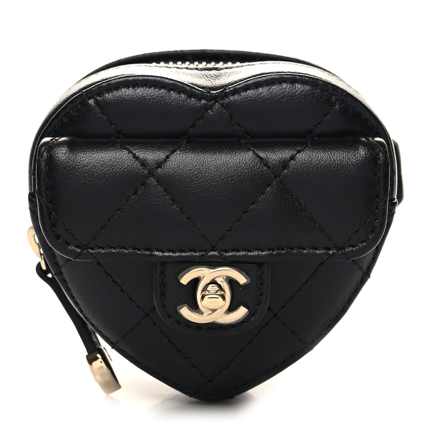 Lambskin Quilted CC In Love Heart Zipped Arm Coin Purse Black