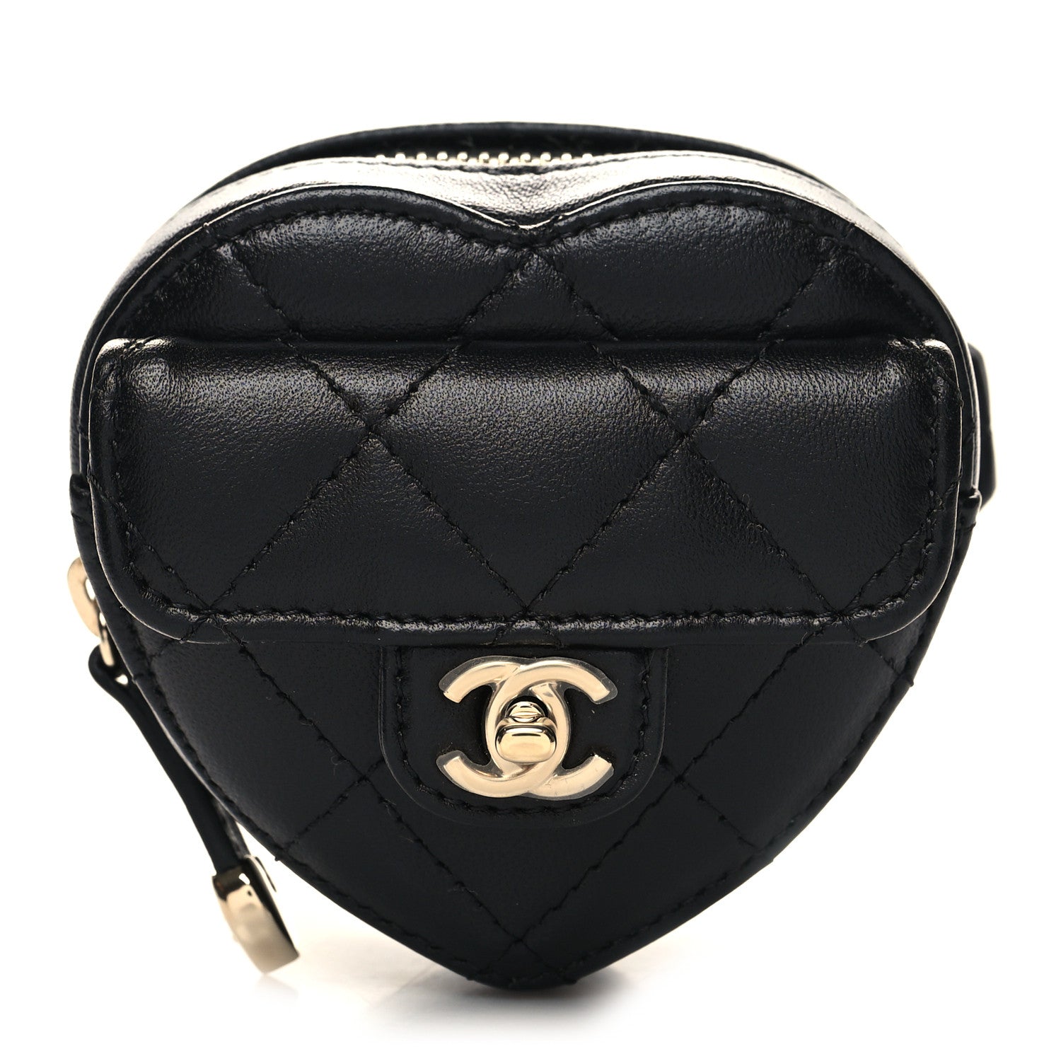Chanel Lambskin Quilted CC In Love Heart Zipped Arm Coin Purse Black 1 of 9