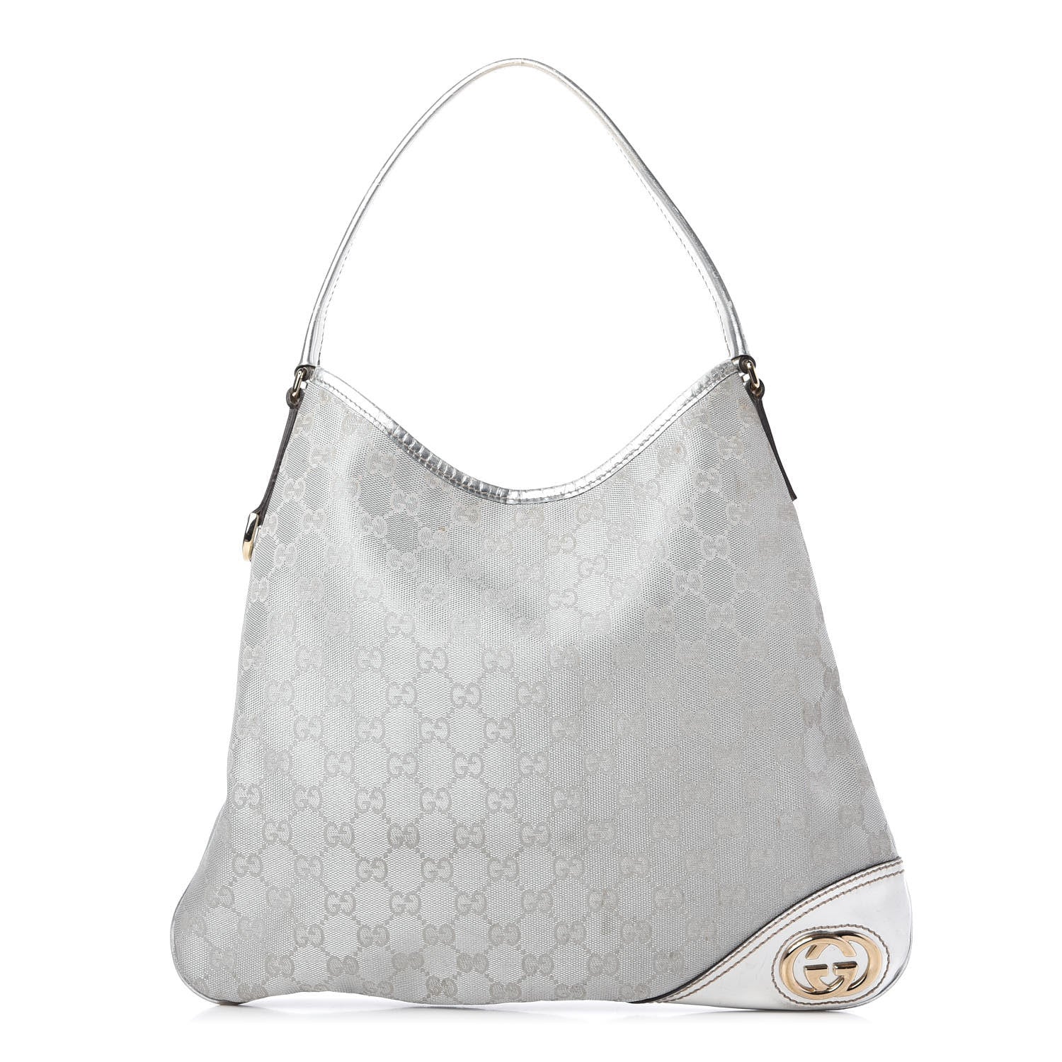 Gucci Metallic Monogram Medium New Britt Hobo Silver 1 of 10