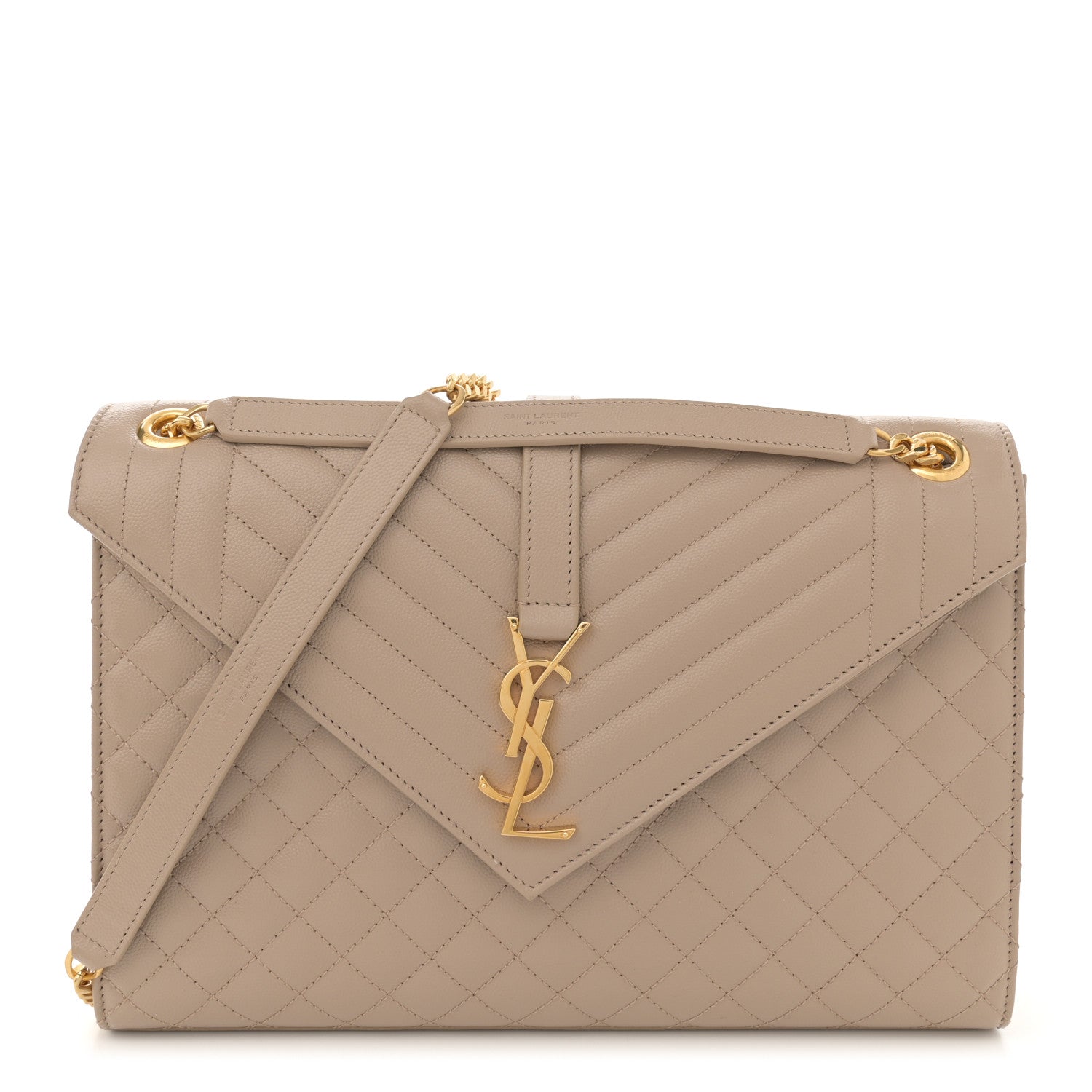 Saint Laurent Grain De Poudre Mixed Matelasse Large Triquilt Monogram Satchel Dark Beige 1 of 13
