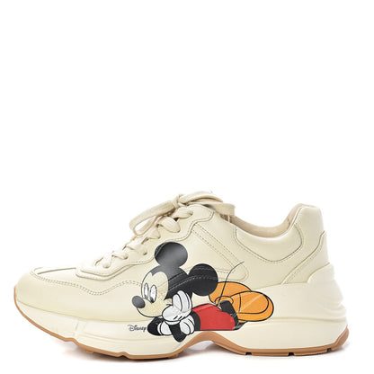 Gucci X DISNEY Calfskin Mickey Mouse Womens Rhyton Sneakers 38.5 Ivory 1 of 11