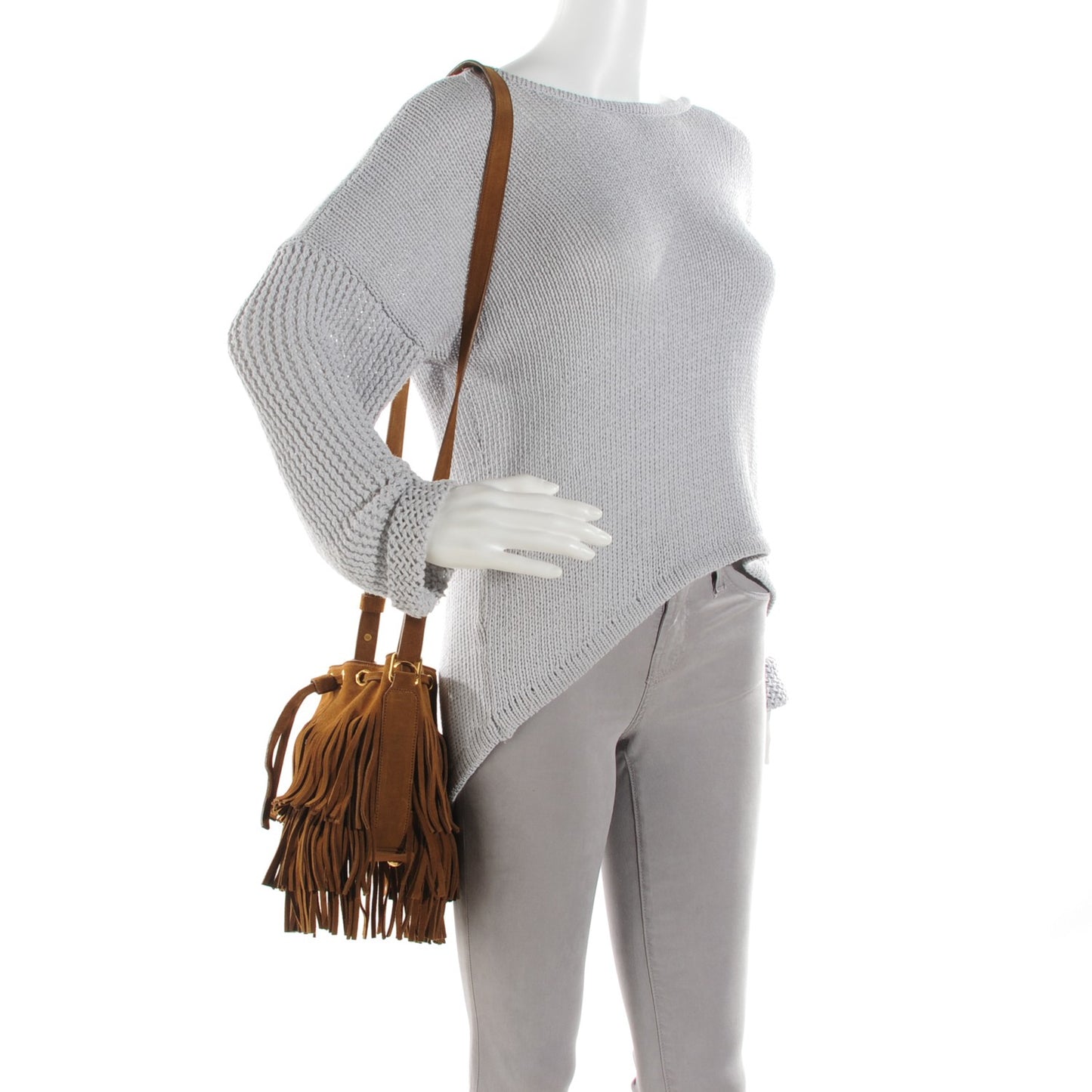 Suede Calfskin Small Emmanuelle Fringe Bucket Bag Ocher
