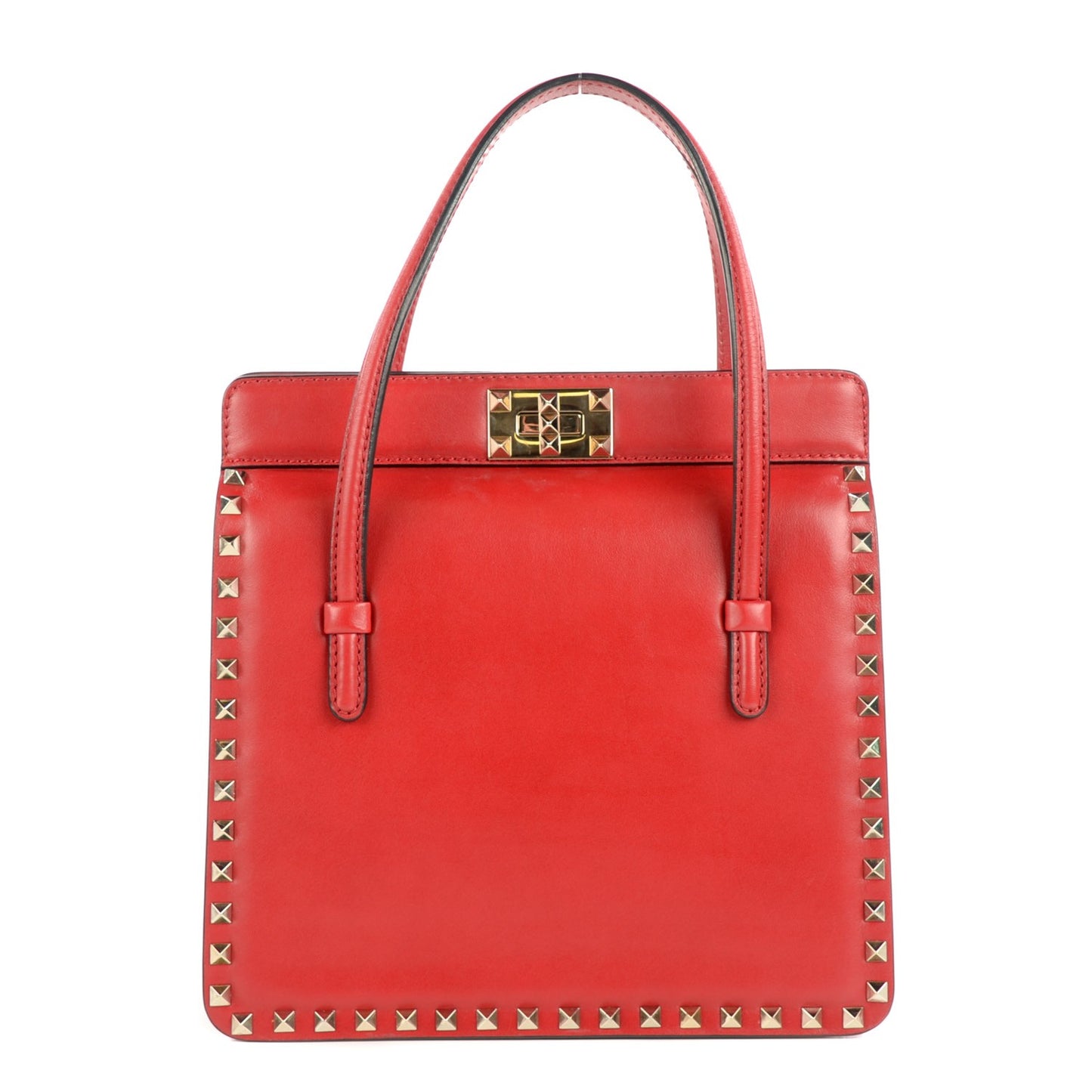 Vitello Rockstud Top Handle Bag Red