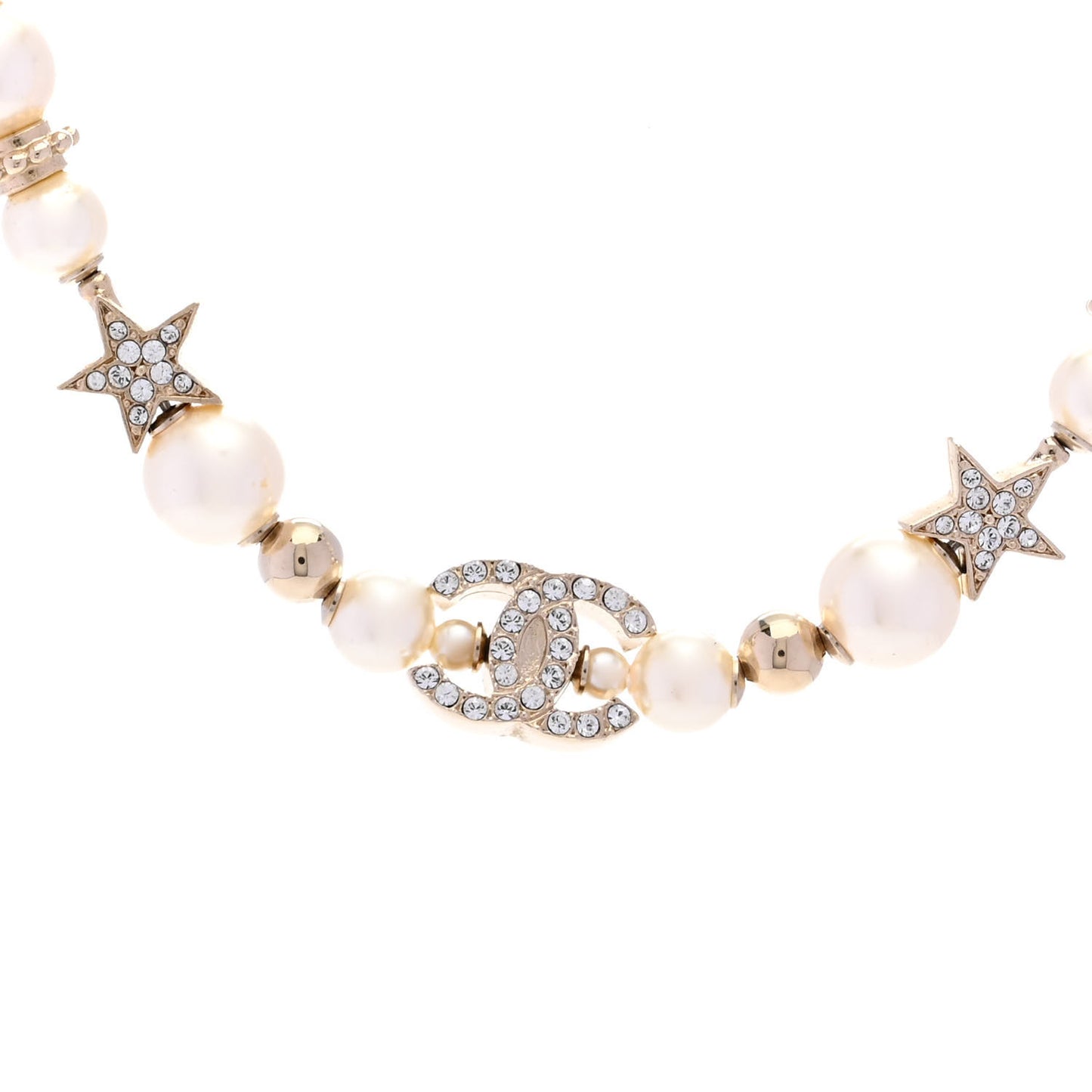 Metal Crystal Pearl CC Star Short Necklace Gold
