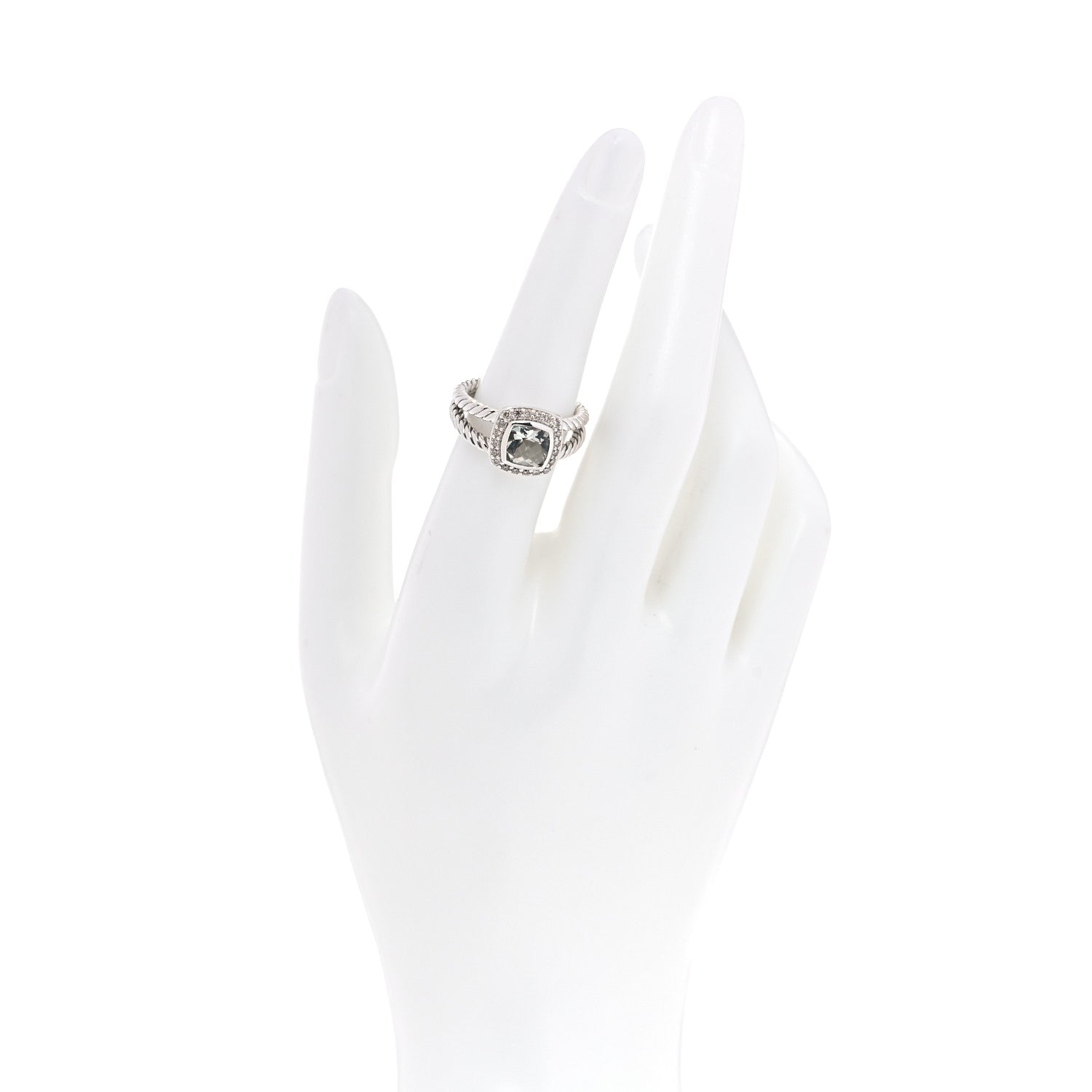 David Yurman Sterling Silver Diamond Prasiolite 7mm Petite Albion Ring 54 7 2 of 4