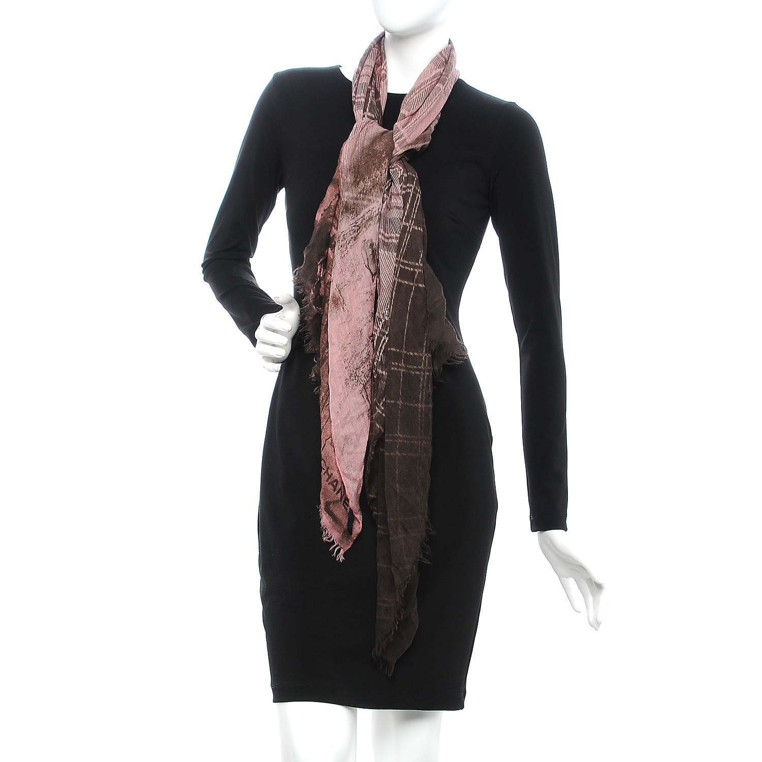 Chanel Silk Cashmere CC Logo Scarf Pink Brown 2 of 7