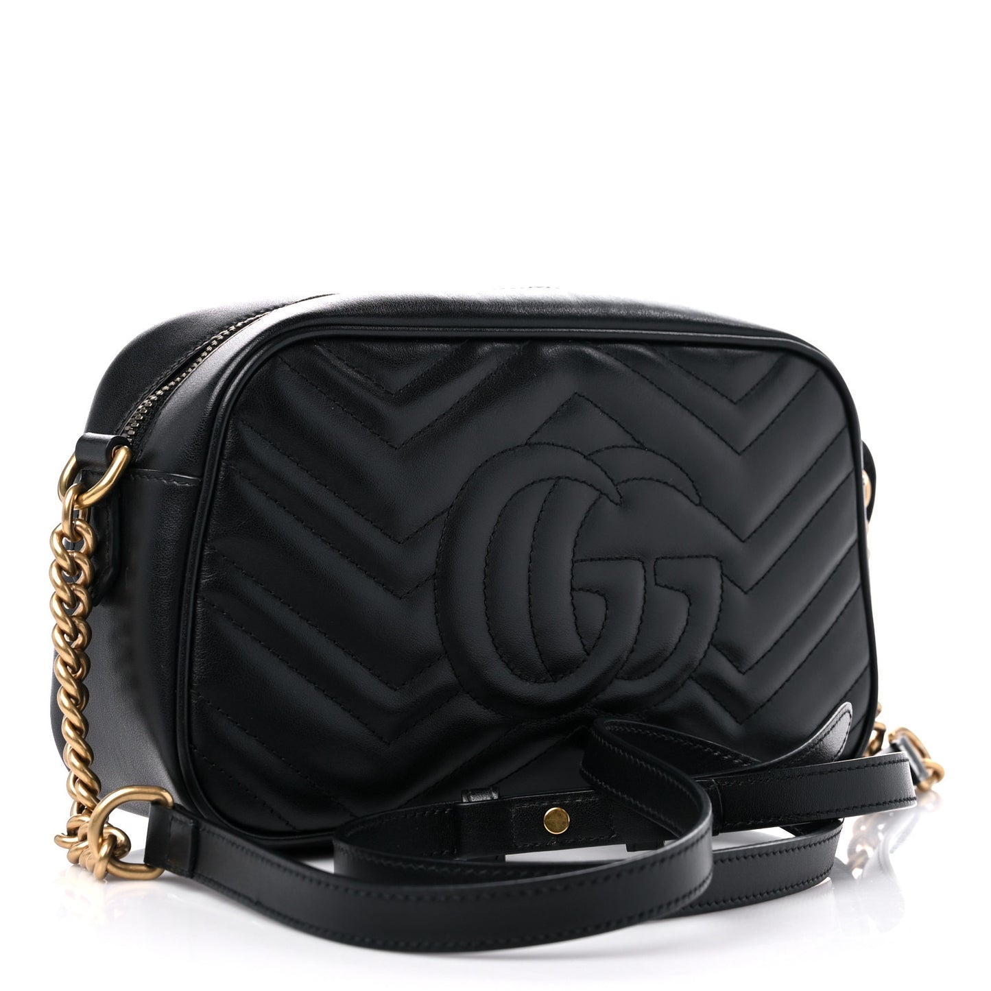 Calfskin Matelasse Small GG Marmont Chain Shoulder Bag Black