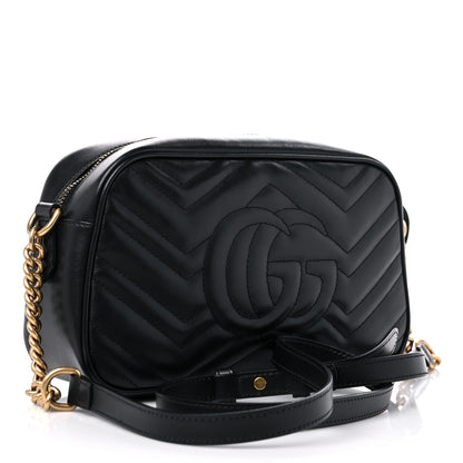 Gucci Calfskin Matelasse Small GG Marmont Chain Shoulder Bag Black 2 of 9