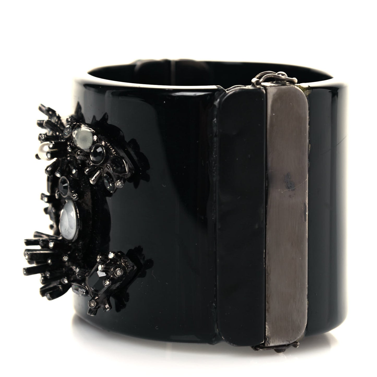 Crystal Marquise CC Logo Cuff Bracelet Black Multicolor
