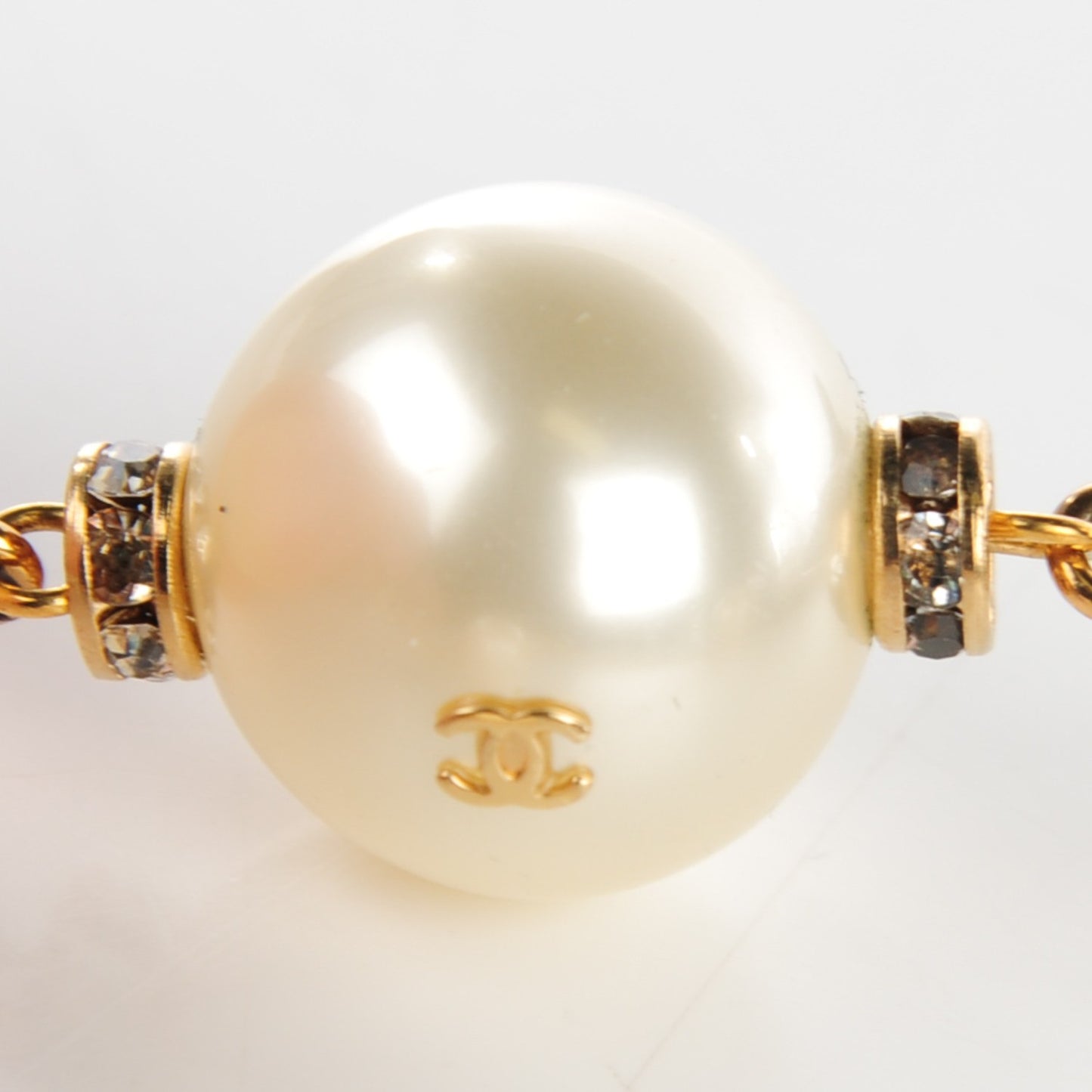 Crystal Pearl CC Long Necklace Gold