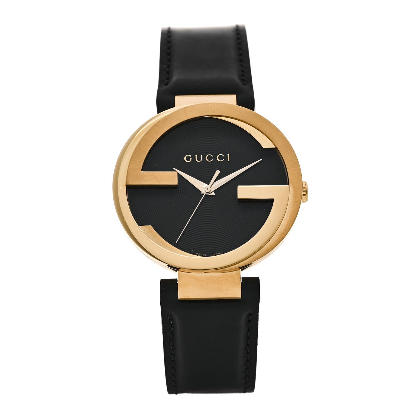 Stainless Steel Calfskin 42mm Interlocking G Quartz Watch Black