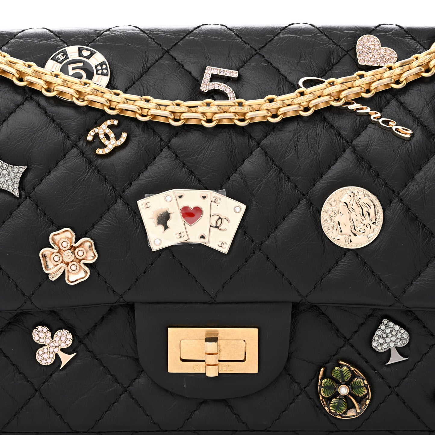 Aged Calfskin Lucky Charms 2.55 Reissue 225 Flap Black