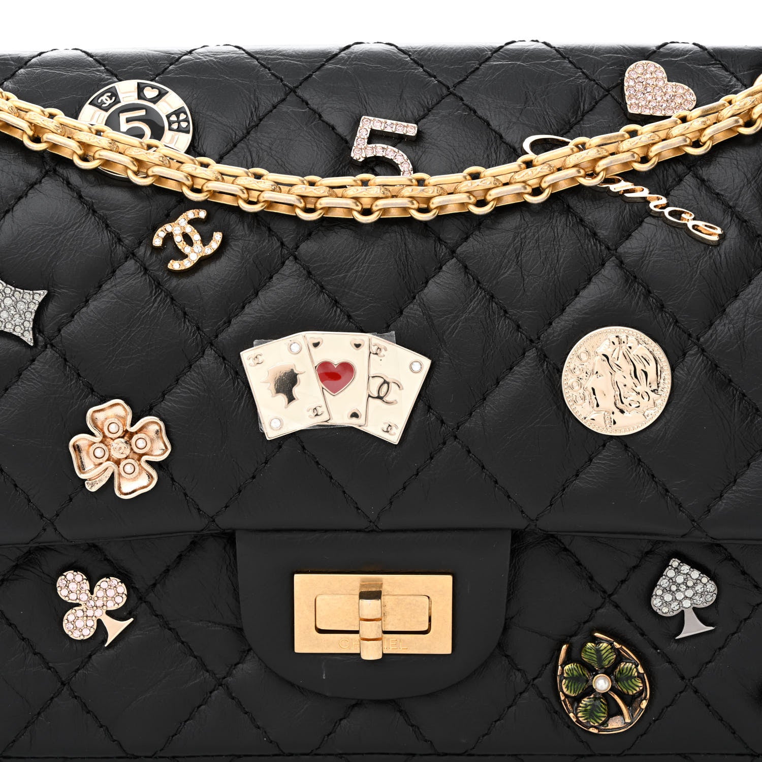 Chanel Aged Calfskin Lucky Charms 2.55 Reissue 225 Flap Black 8 of 11
