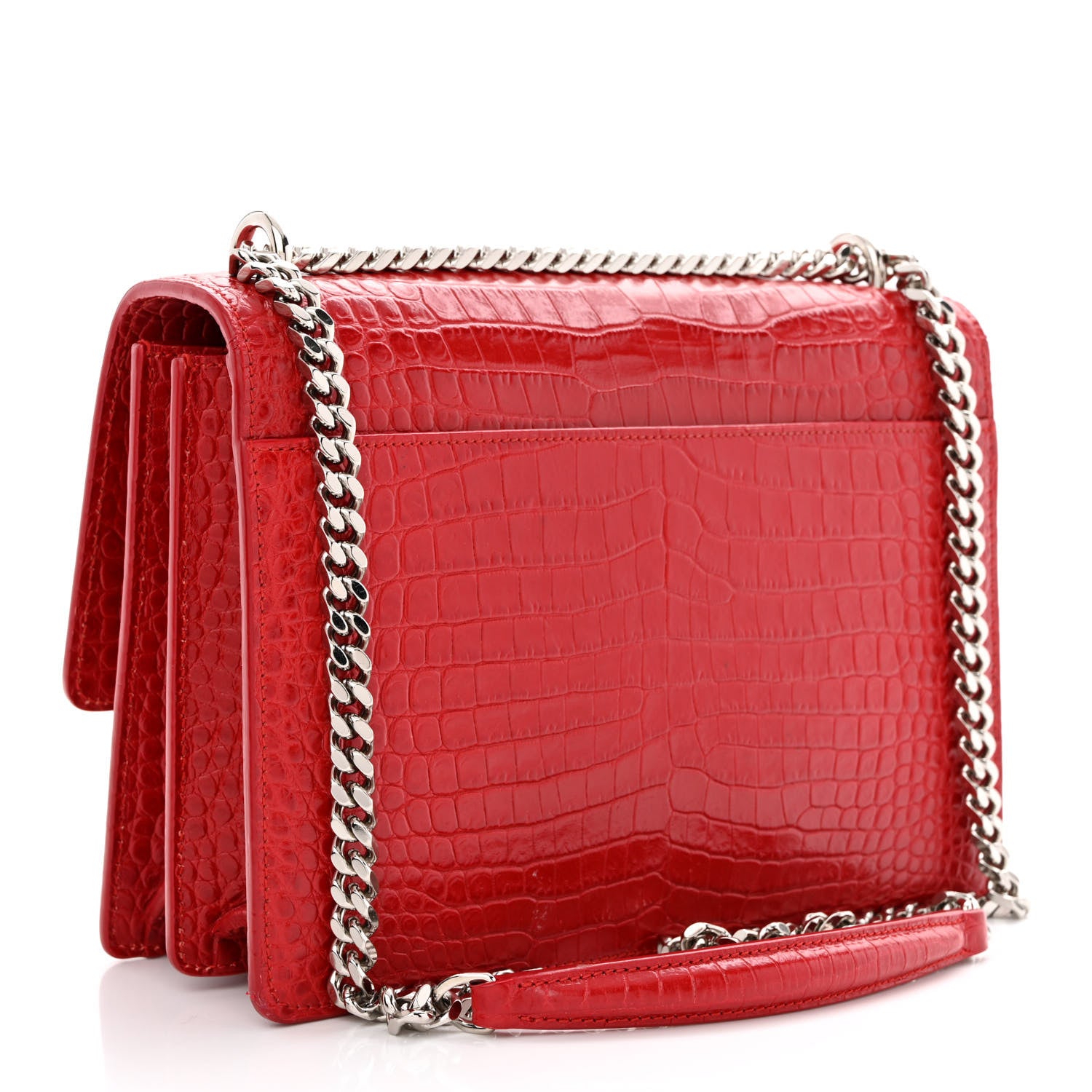 Saint Laurent Calfskin Crocodile Embossed Medium Monogram Sunset New Red 3 of 13