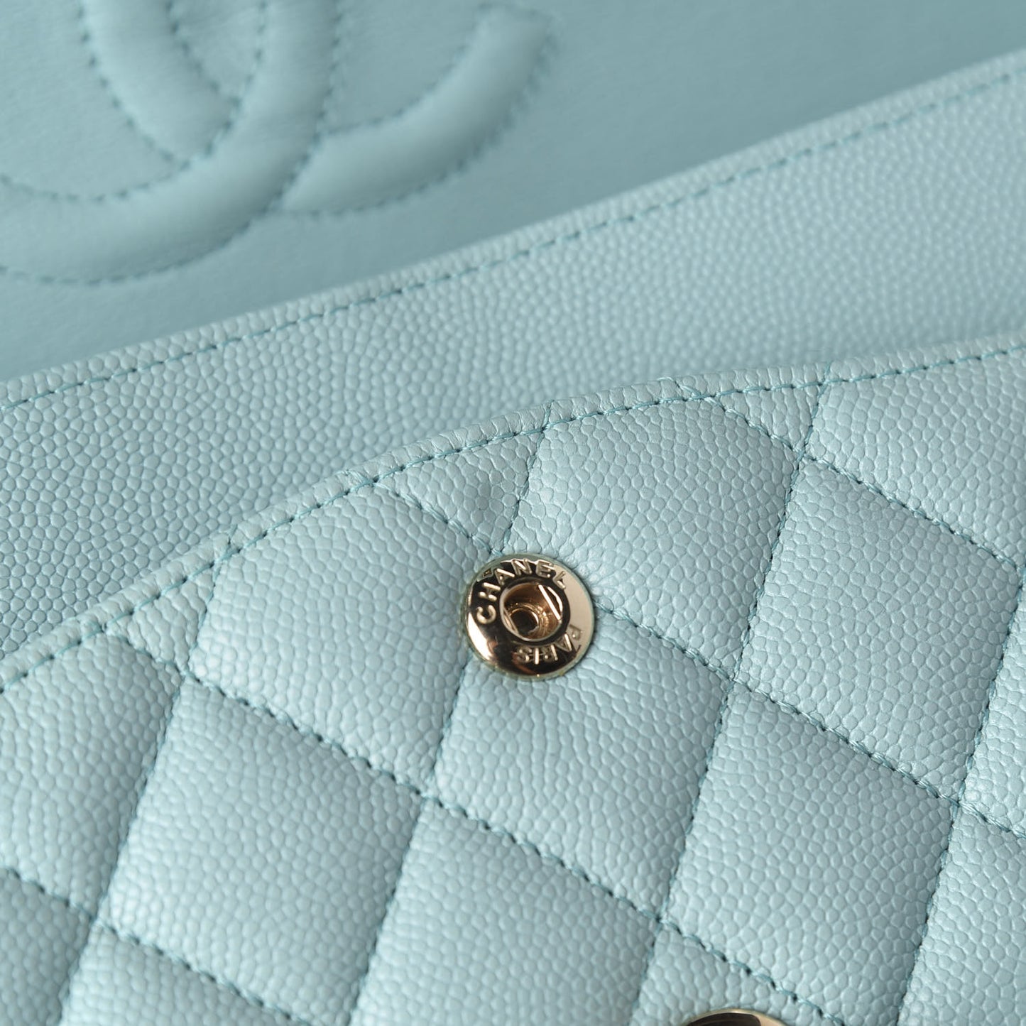 Caviar Quilted Medium Double Flap Light Blue