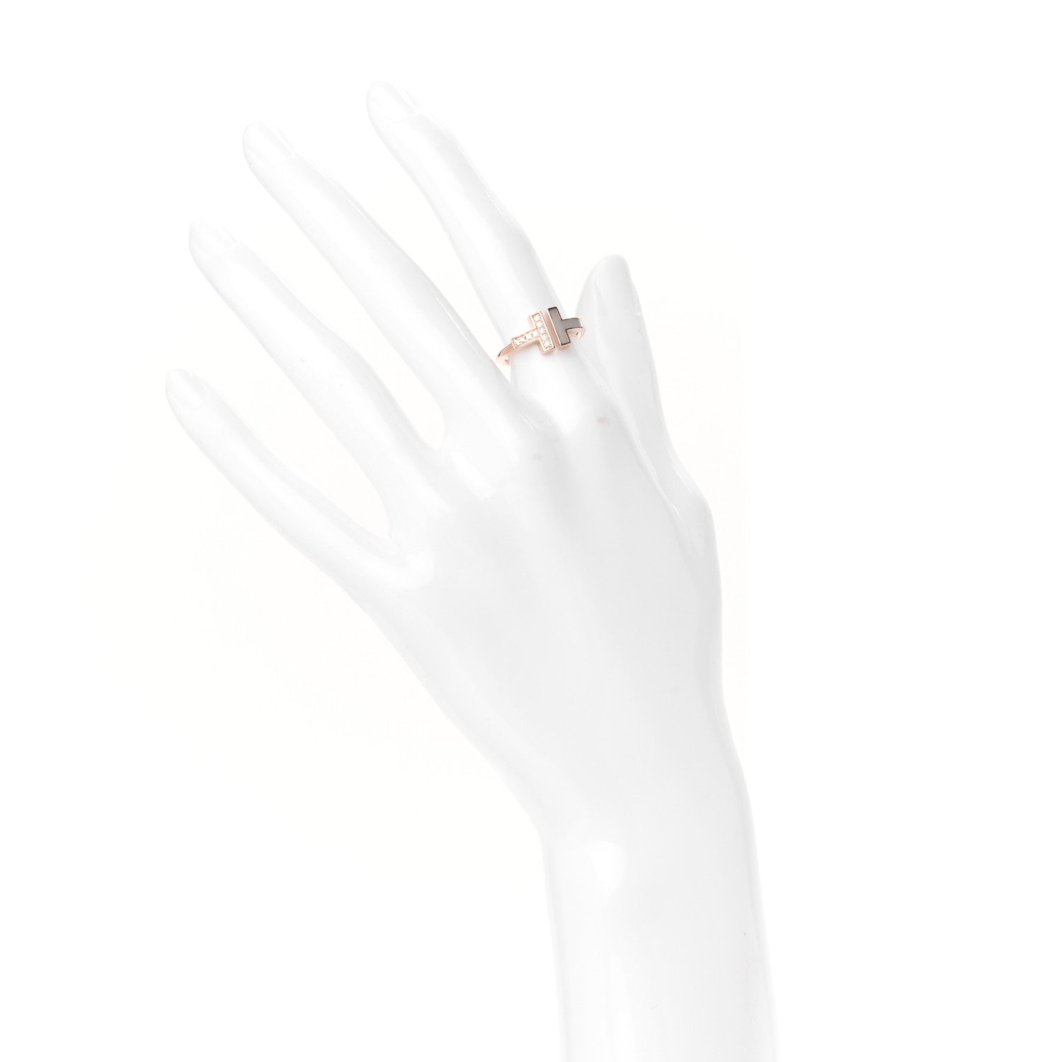 Tiffany 18K Rose Gold Diamond Mother of Pearl T Wire Ring 49 5 2 of 4
