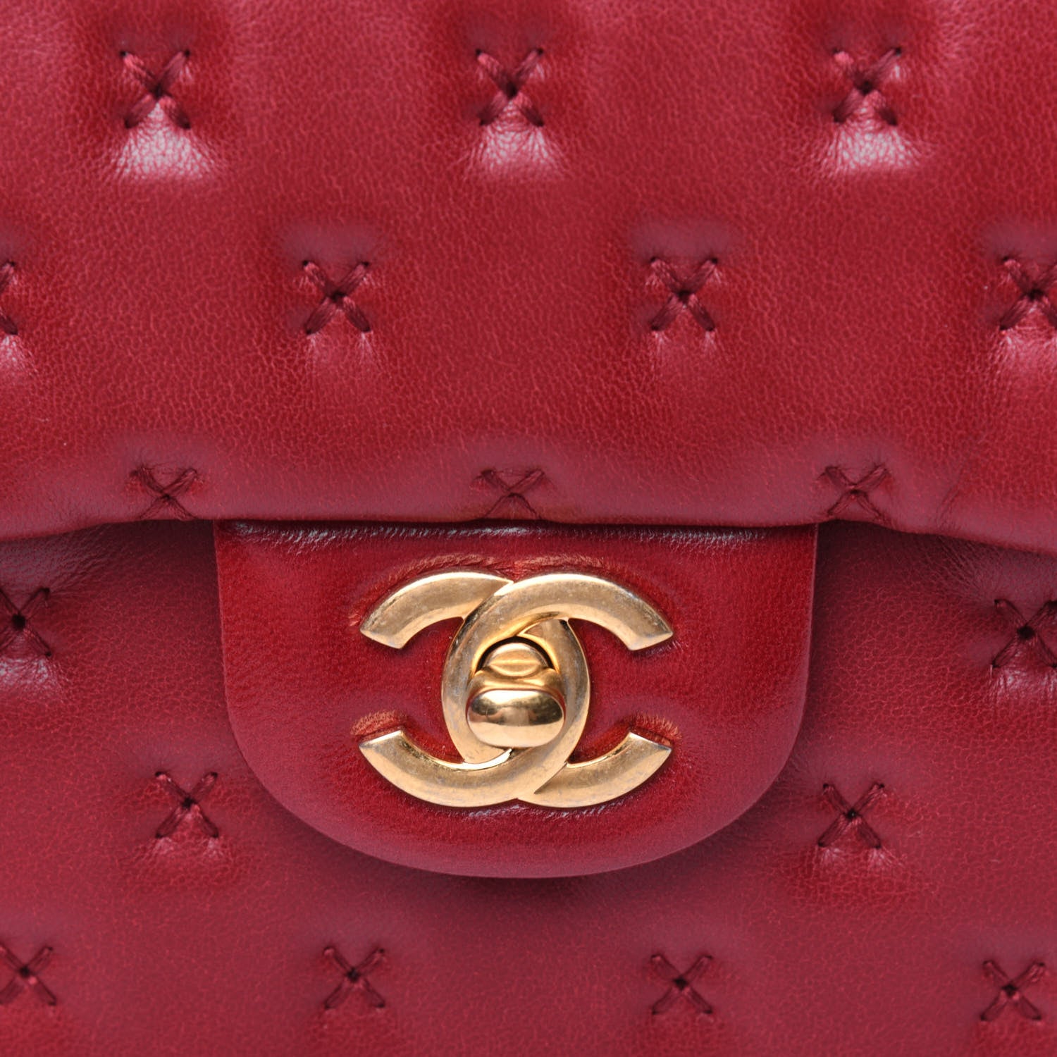 Chanel Lambskin Cross Stitch Mini Coco Handle Flap Red 13 of 14