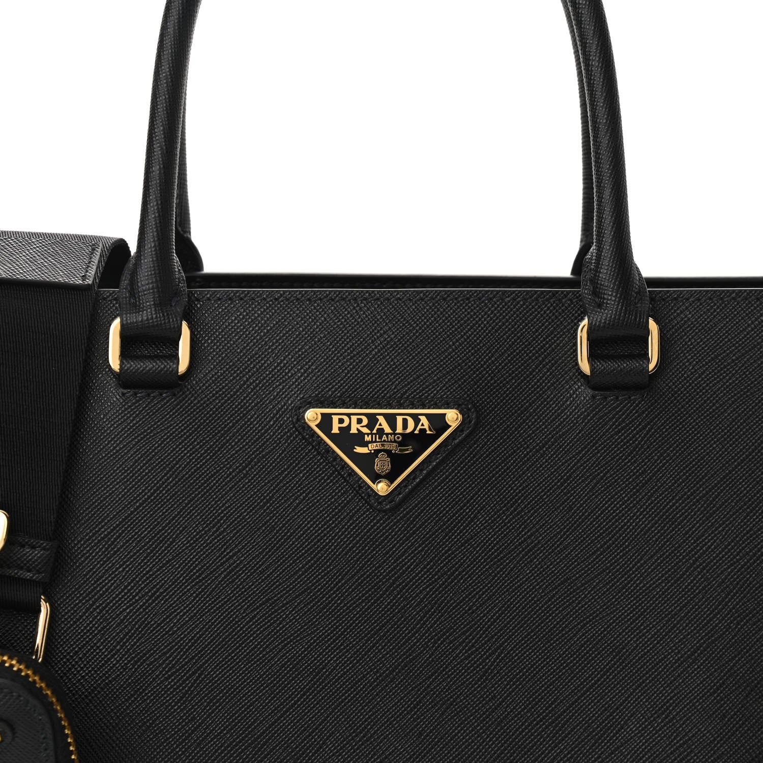 Prada Saffiano Lux Metal Triangle Logo Large Shoulder Tote Handbag Black 7 of 9