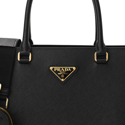 Prada Saffiano Lux Metal Triangle Logo Large Shoulder Tote Handbag Black 7 of 9