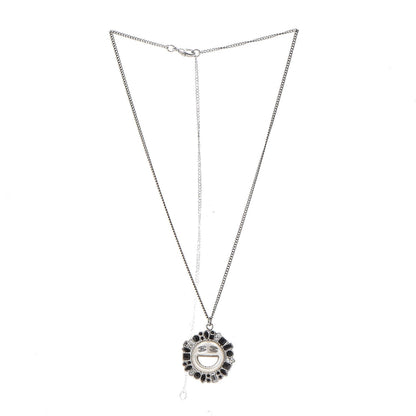 Chanel Crystal CC Smiley Emoji Pendant Necklace Silver Black 4 of 6