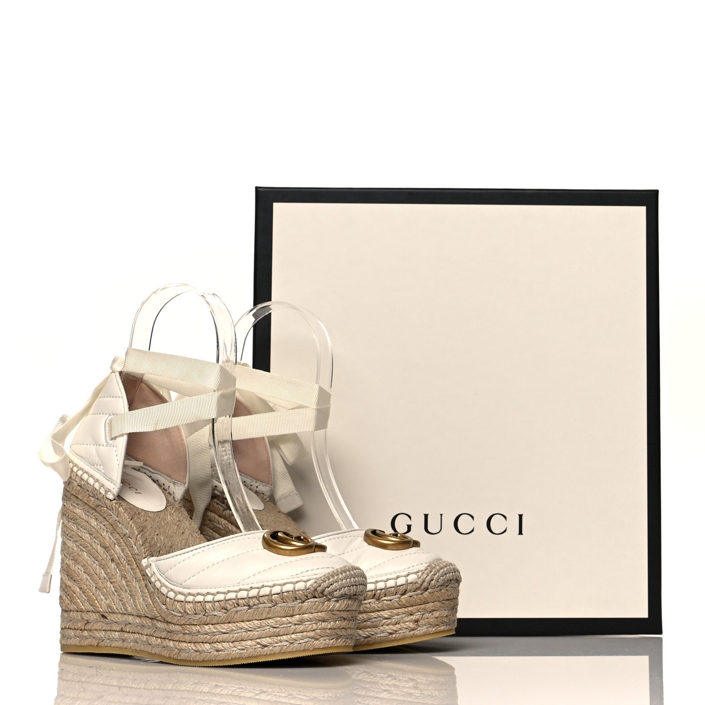 Nappa Matelasse GG Marmont Ankle Wrap Platform 35/120mm Espadrille Wedges 35 Great White