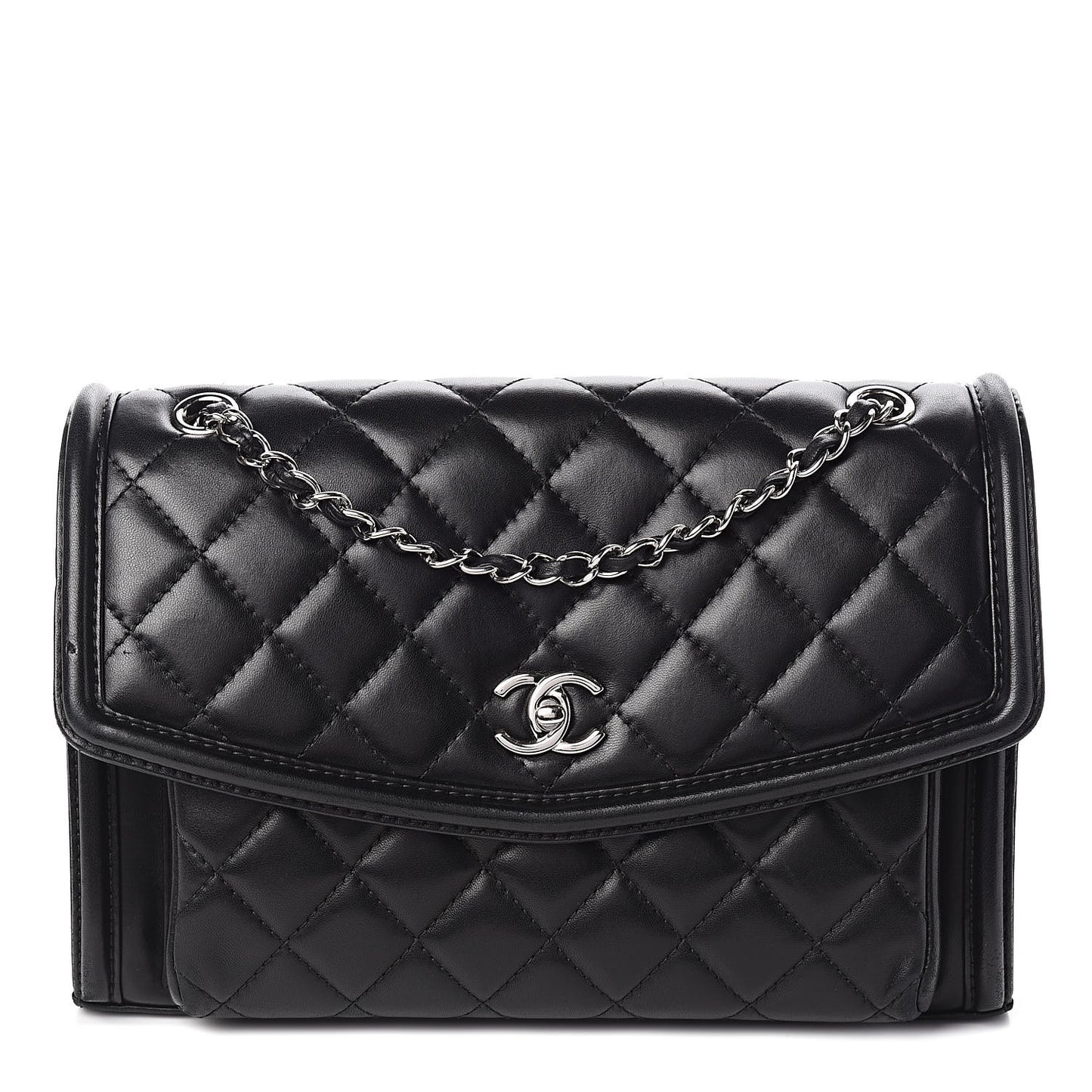 Lambskin Quilted Large Geometric Flap Black