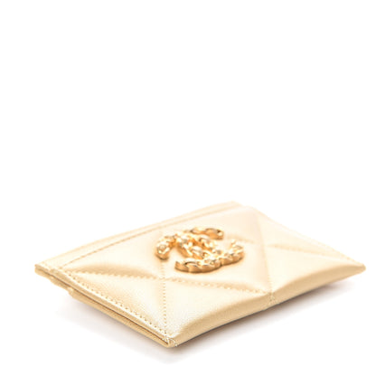 Chanel Metallic Goatskin Quilted Chanel 19 Card Holder Gold 3 of 7