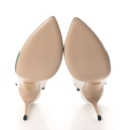 Gucci Calfskin Glitter Web High Heel Slingback Pumps 37.5 White 8 of 12