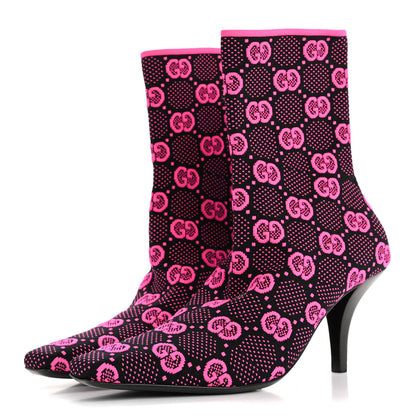 Gucci Technical Jersey Knit GG Monogram Square G 75mm Ankle Boots 37 Black Neon Fucsia 4 of 9