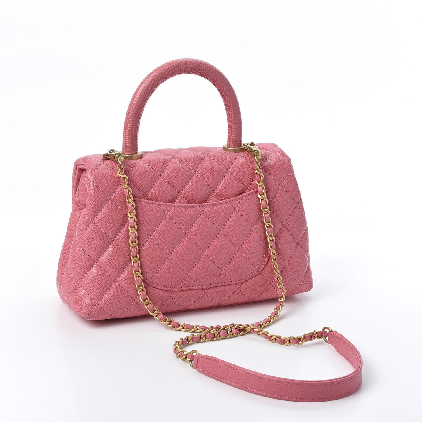 Caviar Lizard Quilted Mini Coco Handle Flap Pink