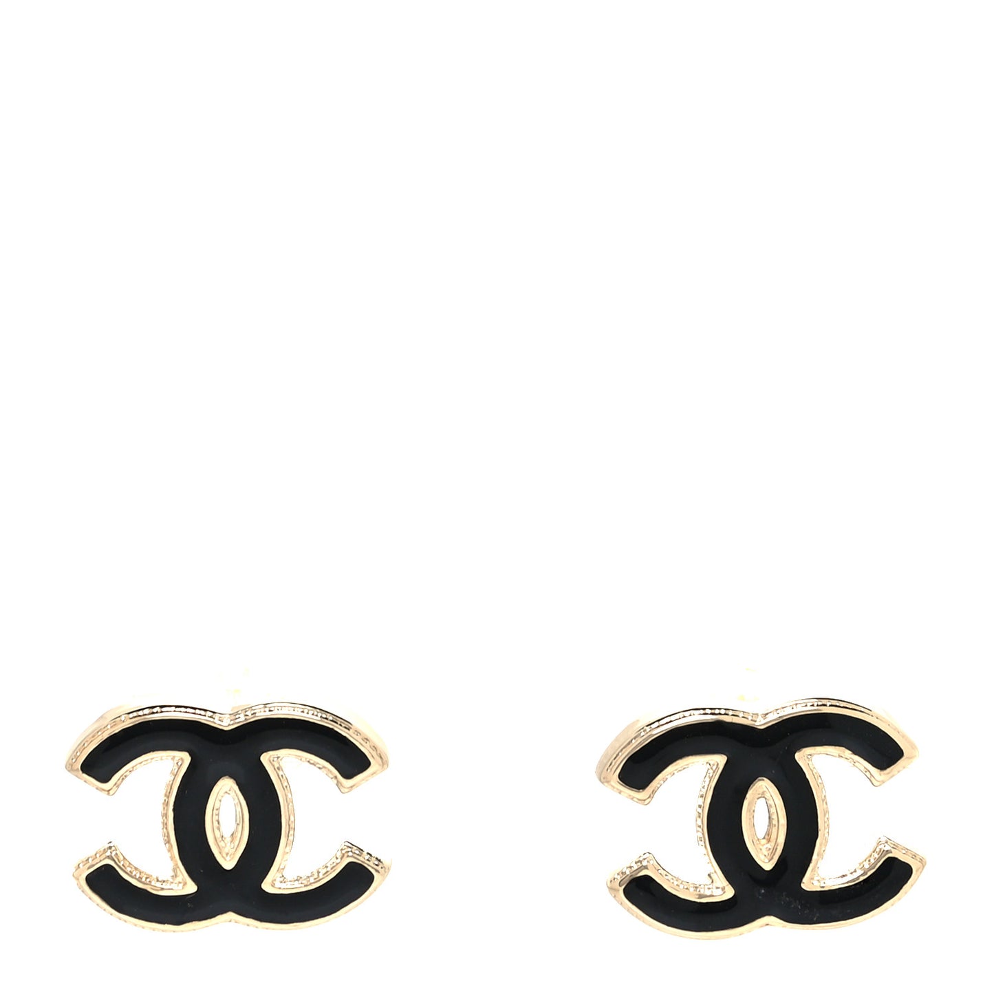 Metal Enamel CC Earrings Black Gold