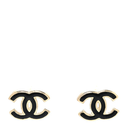 Chanel Metal Enamel CC Earrings Black Gold 1 of 4