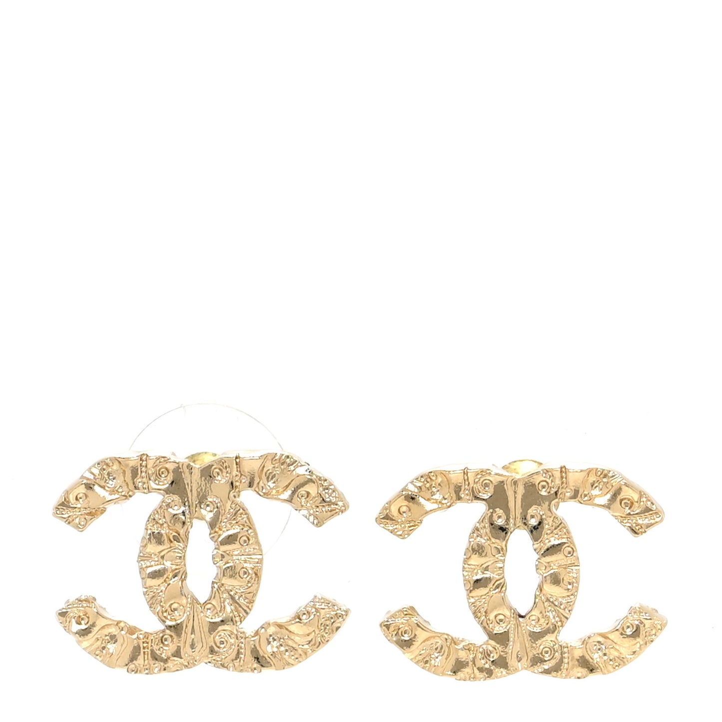 Metal Textured CC Earrings Gold
