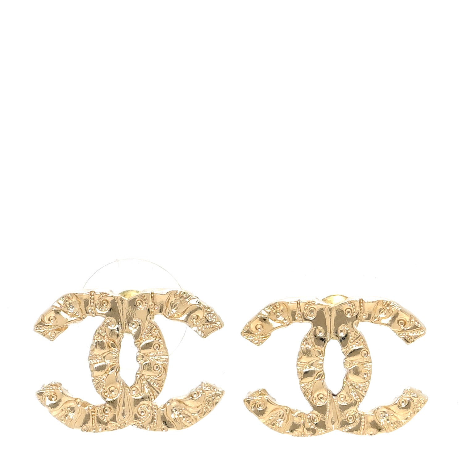 Chanel Metal Textured CC Earrings Gold 1 of 4