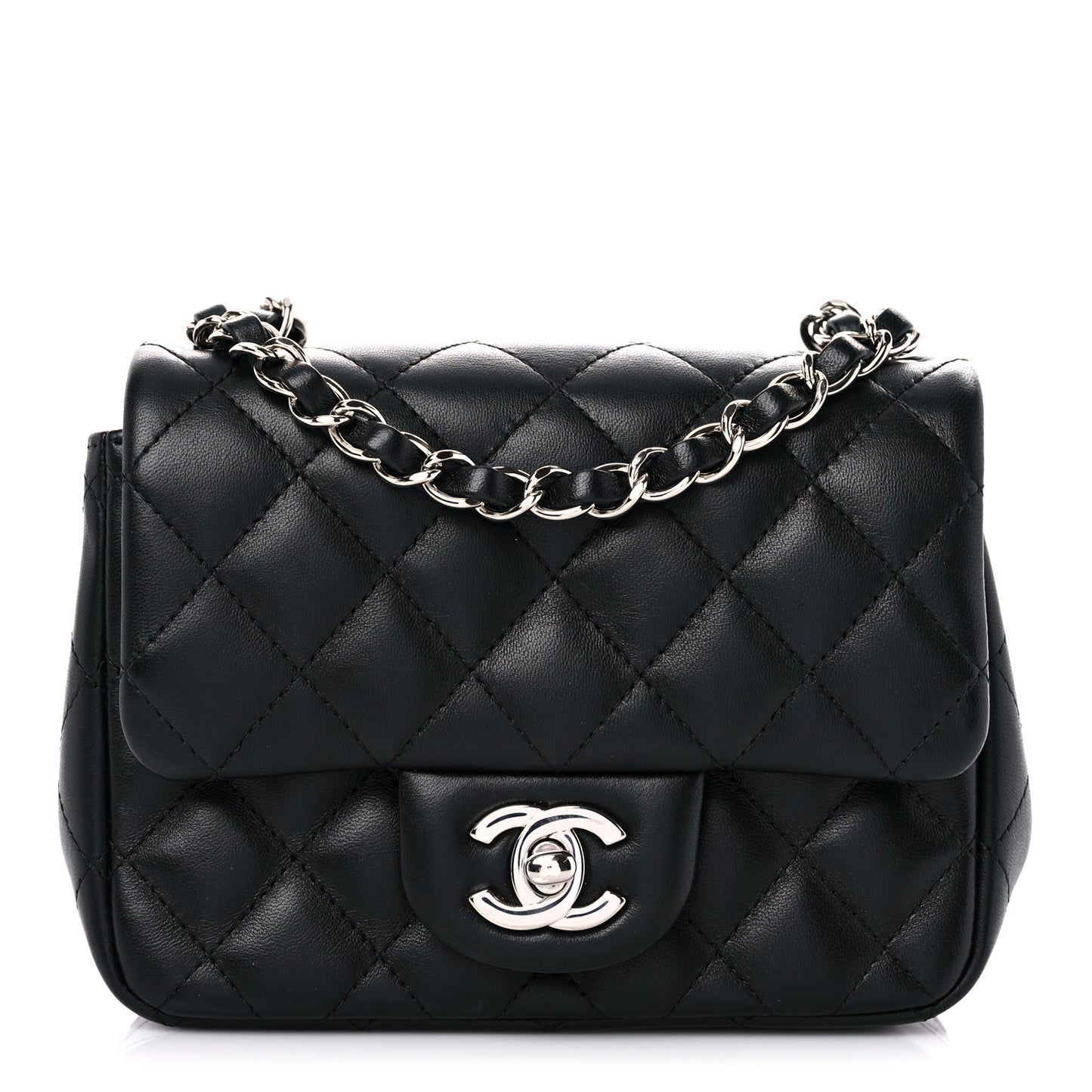 Lambskin Quilted Mini Square Flap Black