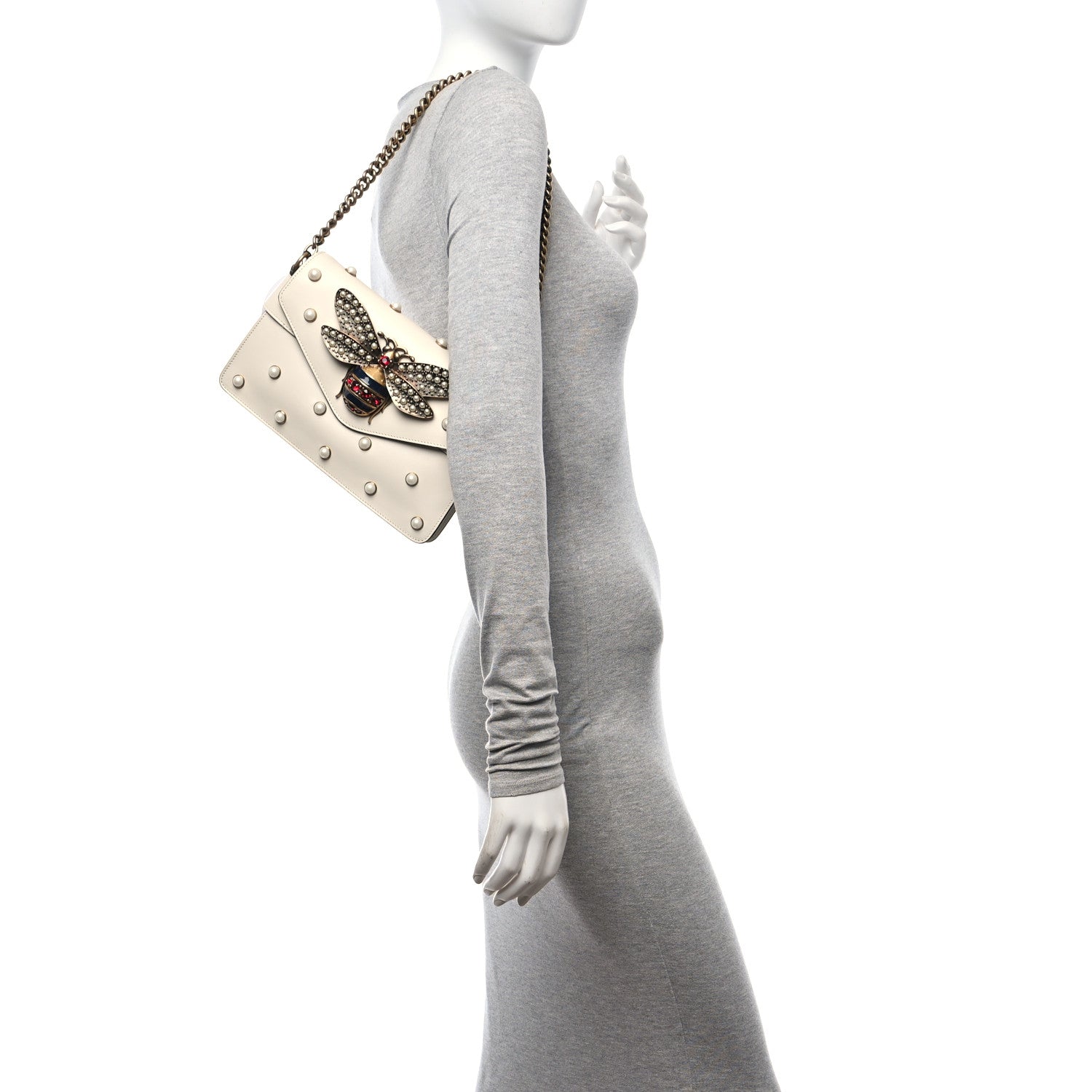 Gucci Nappa Pearl Studded Mini Queen Margaret Broadway Shoulder Bag Mystic White 2 of 10