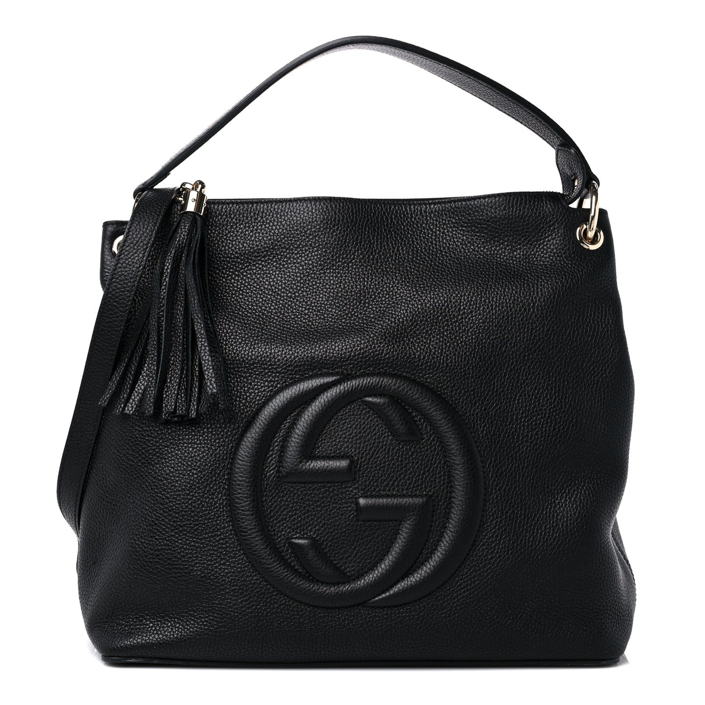 Pebbled Calfskin Large Soho Hobo Black