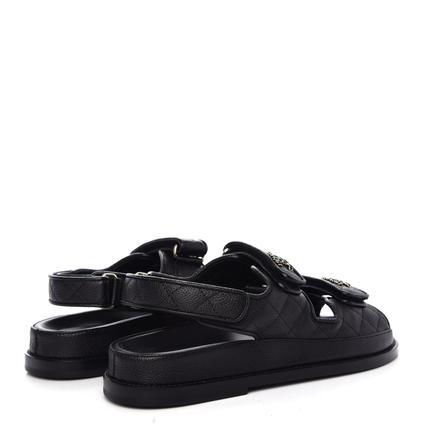 Grained Calfskin Velcro Dad Sandals 37 Black