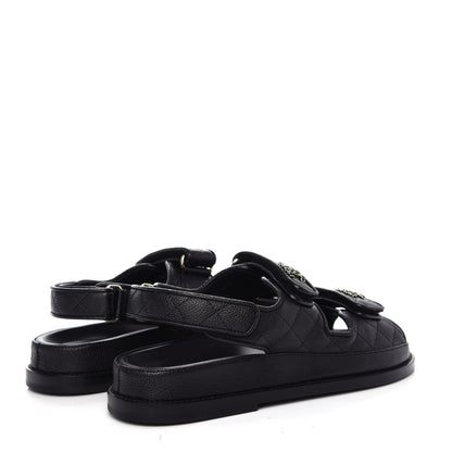 Chanel Grained Calfskin Velcro Dad Sandals 37 Black 4 of 10