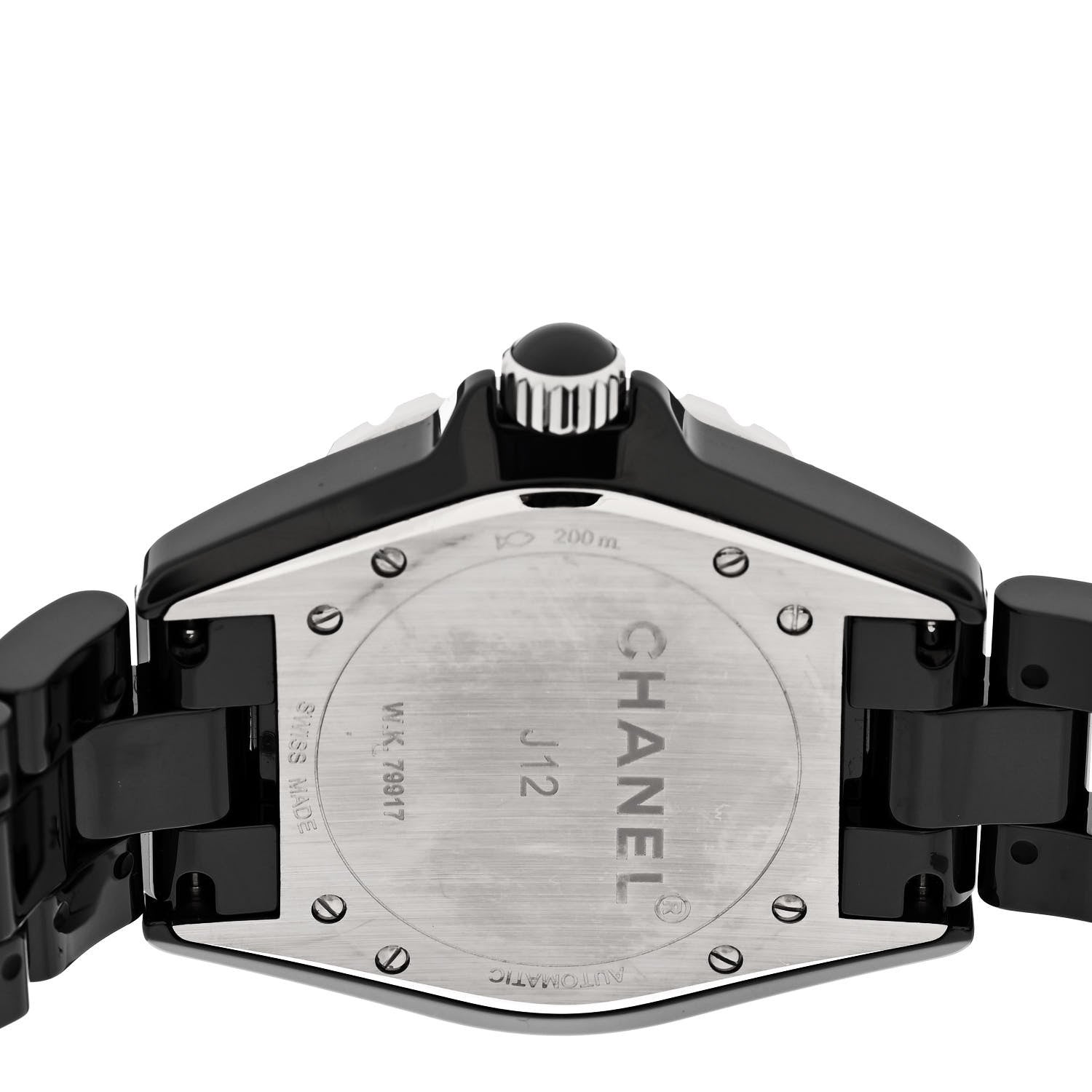 Chanel Stainless Steel Ceramic Diamond 38mm J12 Automatic Watch Black 4 of 5