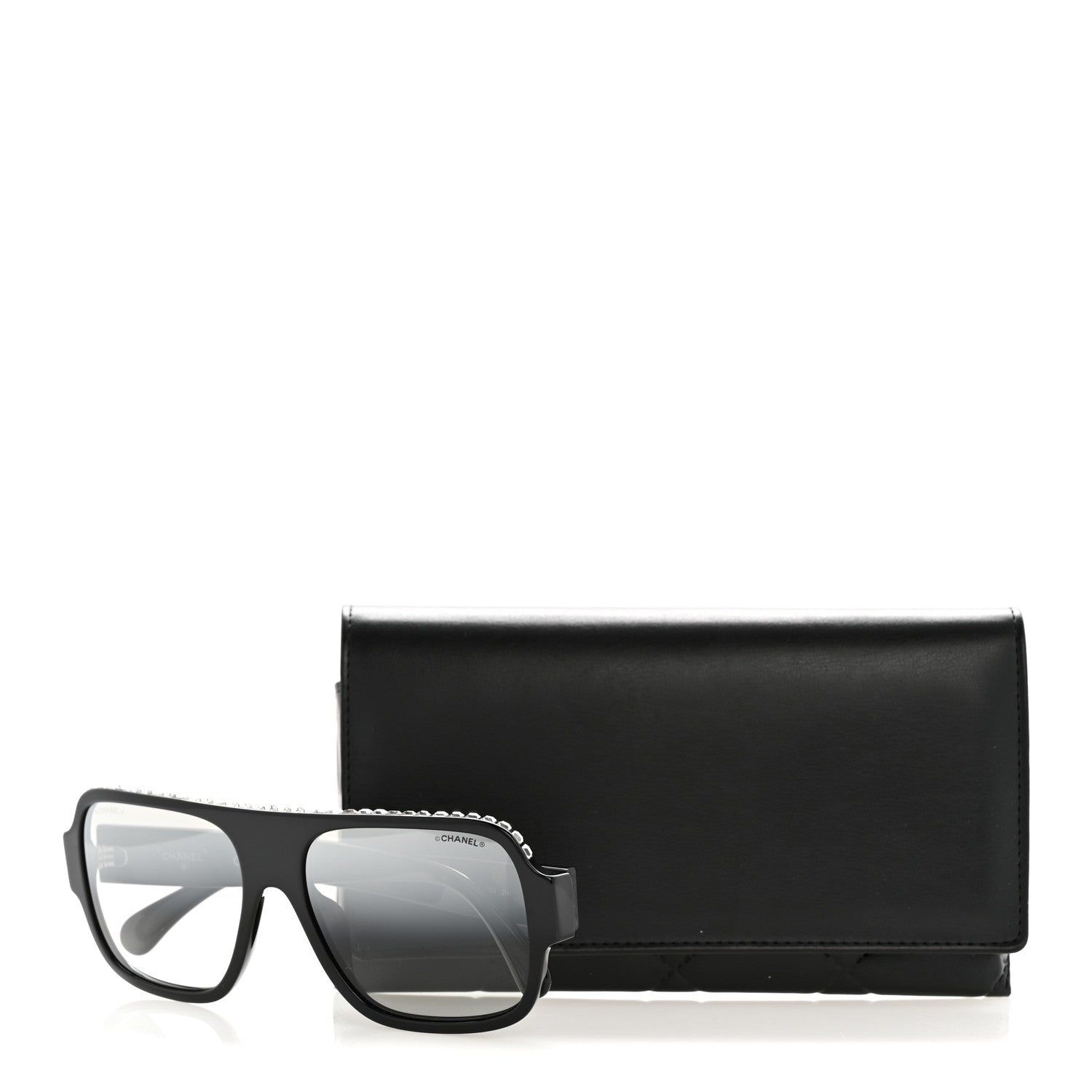 CHANEL クリスタル サングラス Chanel Acetate Crystal CC Shield Sunglasses 71431A Black Grey