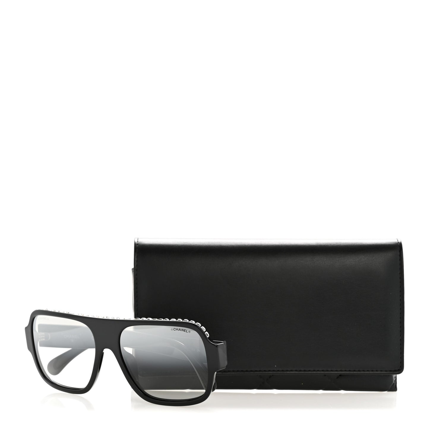 Acetate Crystal CC Shield Sunglasses 71431A Black Grey