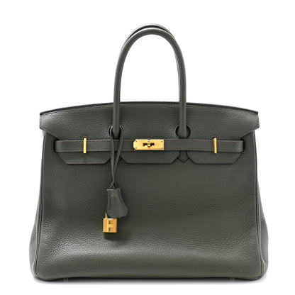 Hermes Taurillon Clemence Birkin 35 Vert De Gris 1 of 12